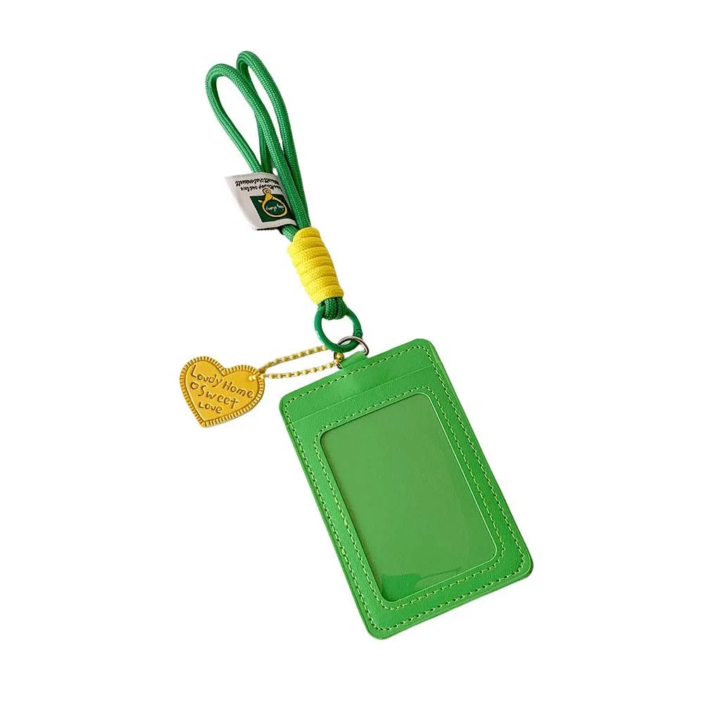 

ID Card Protective PU Leather Bus Card Cover Love Heart Pendant Key Chain Korean Photocard Holder Keyring Student Badge Holders