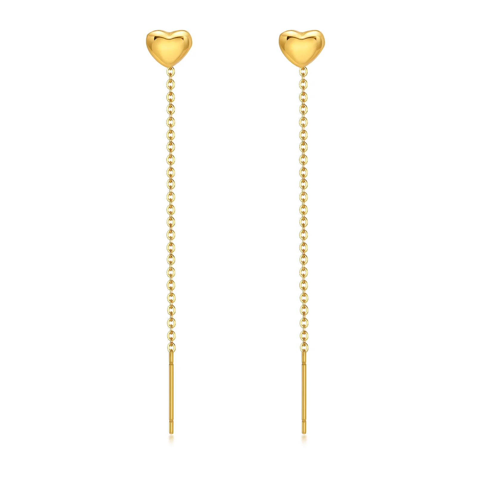 

Heart Threader Earrings for Women, Stainless Steel Long Chain Drop Earrings, Love Shape Threader