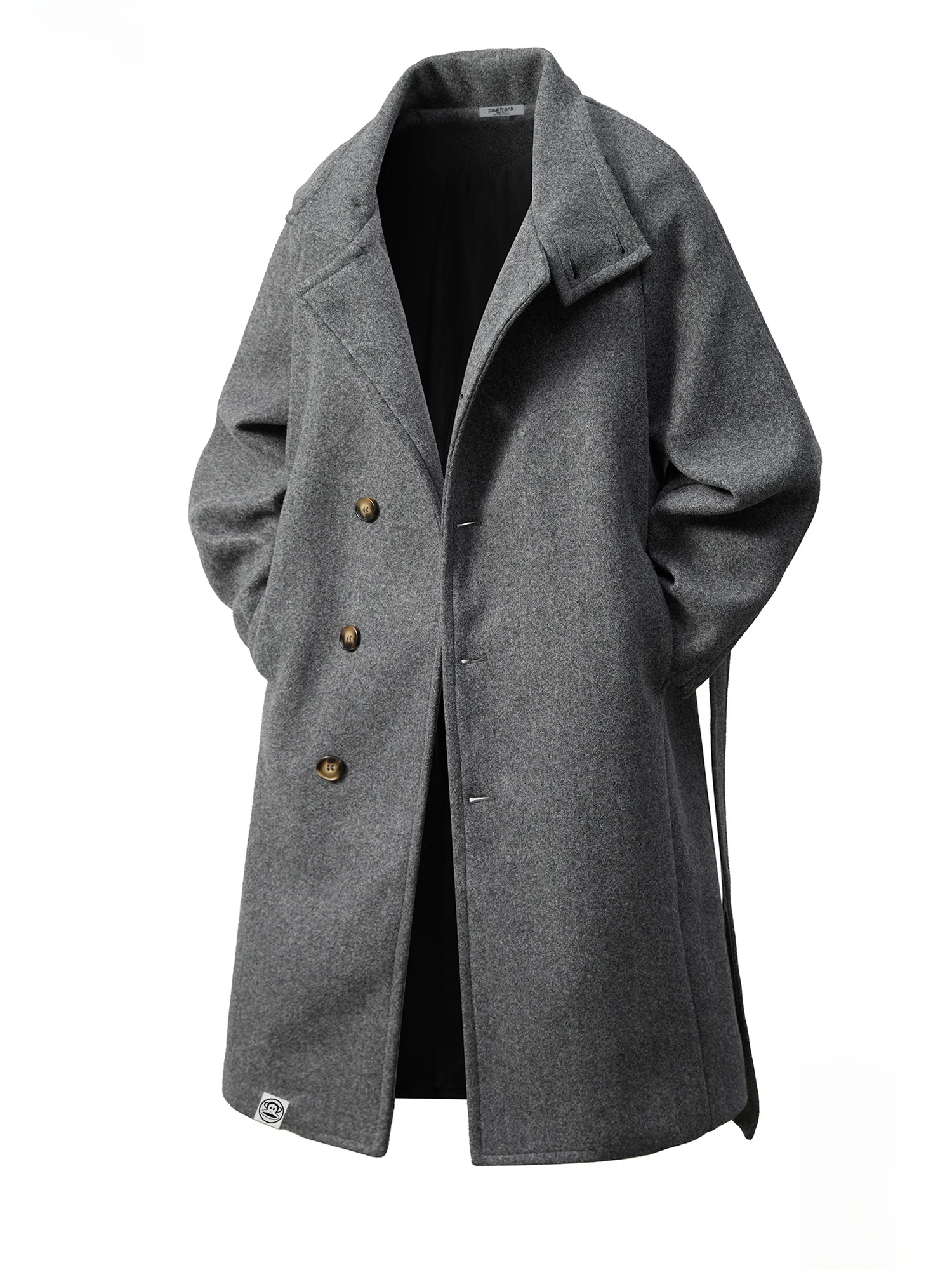 

PaulFrank Large-Mouth Monkey German Sle Mid-Length Woolen Coat Loose Fit Men's Autumn Winter Warm Outerwear Faionable You...