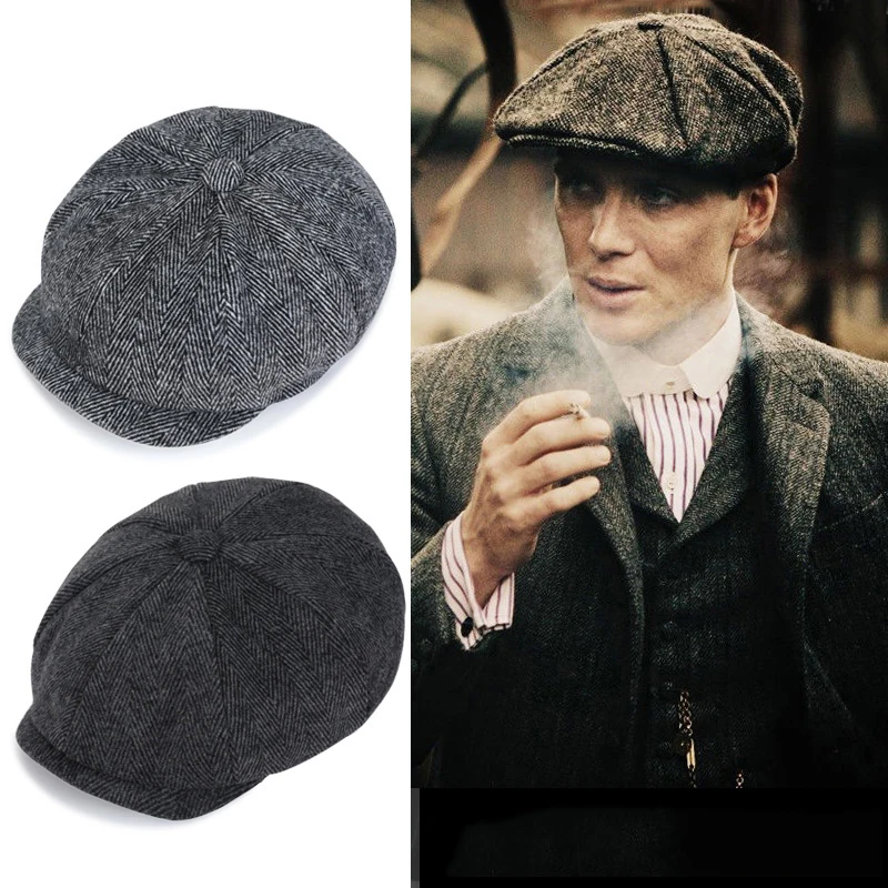 New Men's Tweed British Newsboy Hat Herringbone Gatsby Hat Street Hats Octagonal Brim Hat Four Seasons Hip Hop Beret Painter Hat image 2