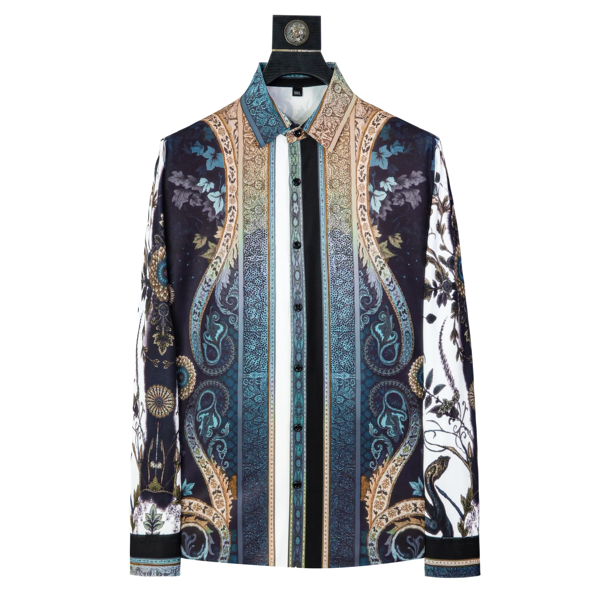 Luxury Cashew Flower Water Diamond Shirt for Men Retro Long Sleeved Casual Business Shirts Social Party Banquet Street Wear 5XL