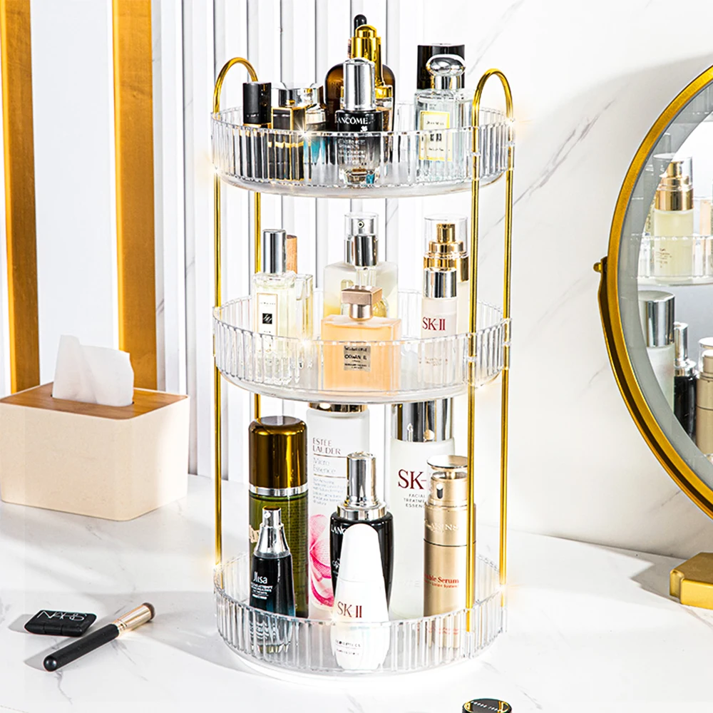 2/3 Layers Light Luxury Makeup Organizer 360° Rotating Desktop Cosmetic Storage Shelf Skincare Rack Bathroom Accessories