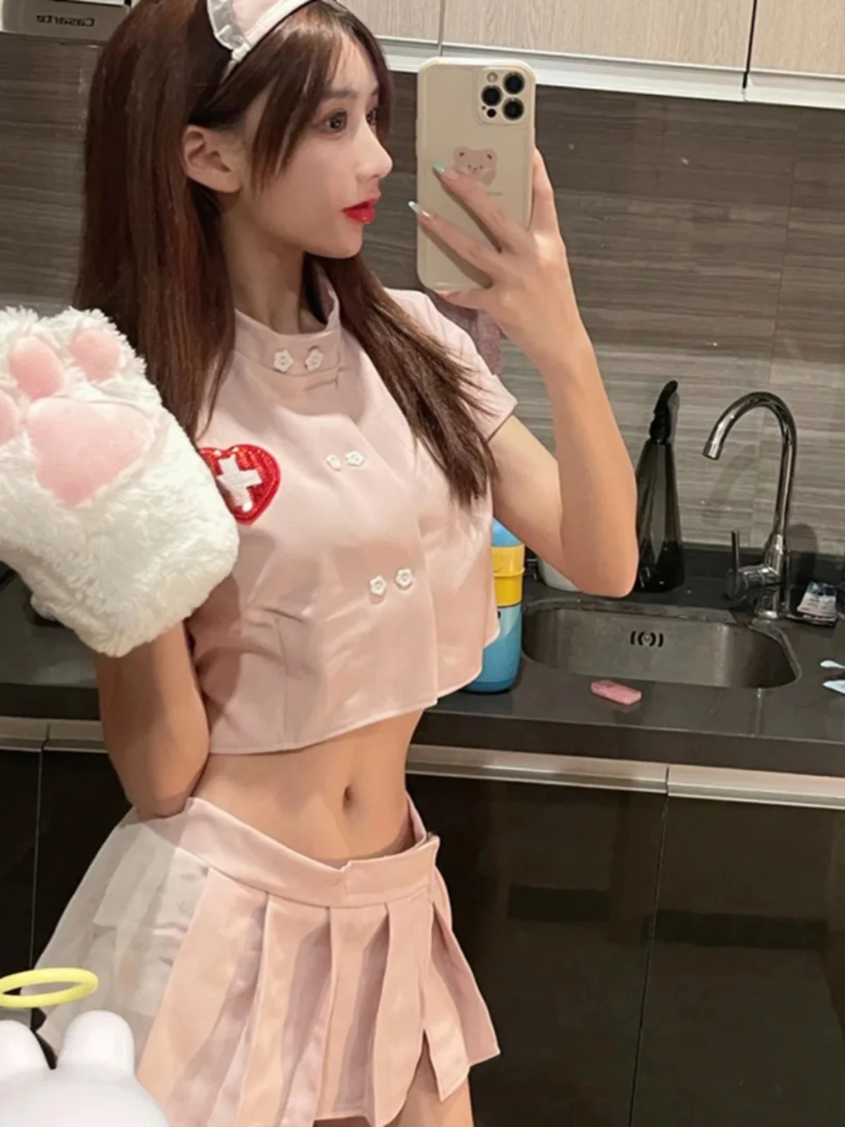 

Сексуальный комплект медсестры для ролевых игр, косплей, женский искушение, розовый костюм доктора, наряд для Хэллоуина, женская студенческая работа