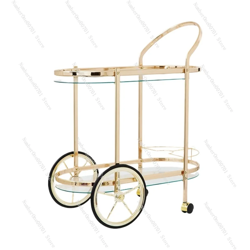 

Простой дизайн, роскошная золотая, круглая металлическая тележка для напитков со стеклянной тележкой для послеобеденного чая