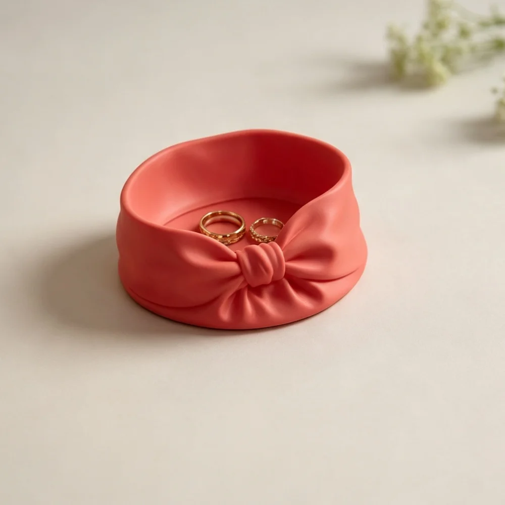 3D Printed Red Bow Jewelry Tray Cute Ribbon Shaped Trinket Dish Organizer For Vanity Desk And Sweet Bedroom Storage Decor