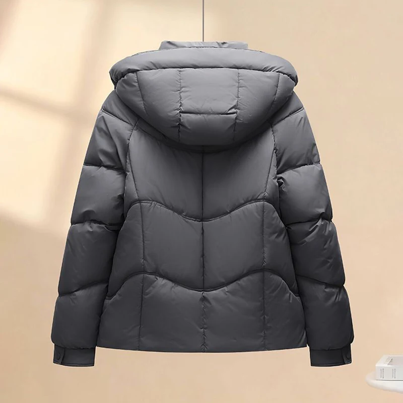 Winter Hooded Puffer Jacket Women Contrast Lining Thick Warm Quilted Coat Loose Short Cotton Padded Parka Female Outerwear