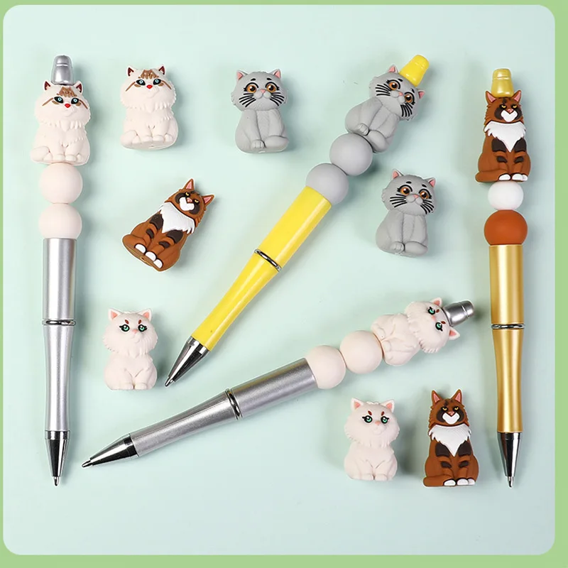 10pcs 3D Cat Silicone Beads DIY Jewelry Making Accessories Kitten Focal Beads Handmade Topper Charms Bulk Bracelet Keychain