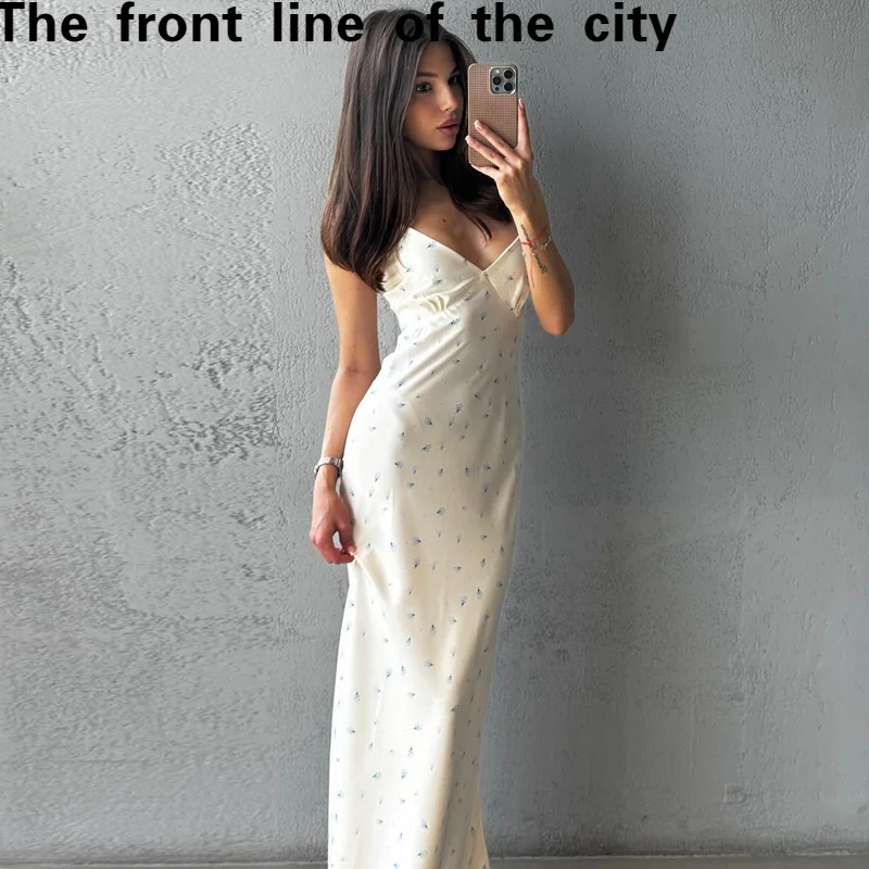 

Summer Lace Slim Fit Sexy Hip Hanging Dr V-ne Strapl Floral Print Mid-waist Polyester Casual Women's Dr