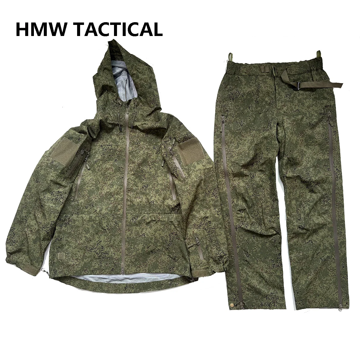 EMR Camouflage Hard Shell Combat Suit Set, Green Man Hooded Waterproof  over Pants and Jacket Set