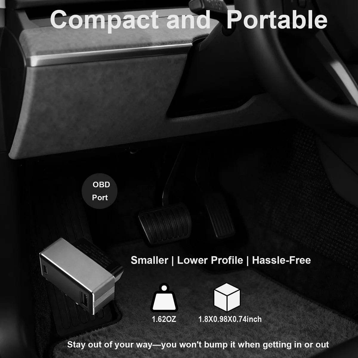 Adaptor Daya Pengisi Daya Cepat OBD untuk Tesla Model 3/Y/X/S/Cybertruck PD & QC 3.0 Pengisian Cepat Dual-Port USB dan TYPE-C Hidden Hub