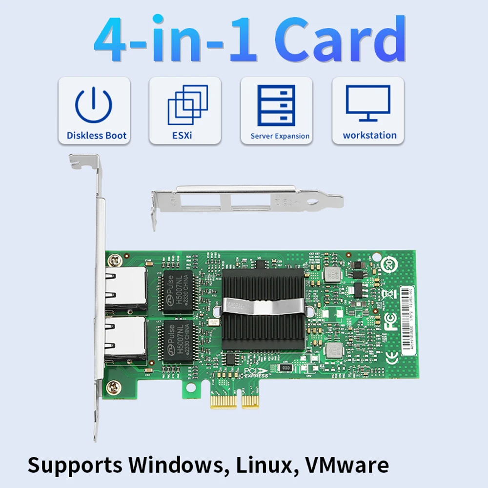 بطاقة شبكة Intel 82576-T2 ثنائية المنفذ PCI-E X1 جيجابت إيثرنت 10/100/1000 ميجابت في الثانية محول LAN وحدة تحكم سلكية NIC Server PC