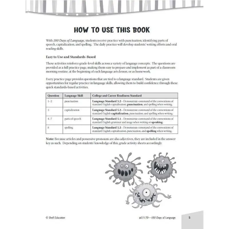 180 يومًا من اللغة للصف الخامس Suzanne I Barchers Shell Education 9781425811709 كتاب