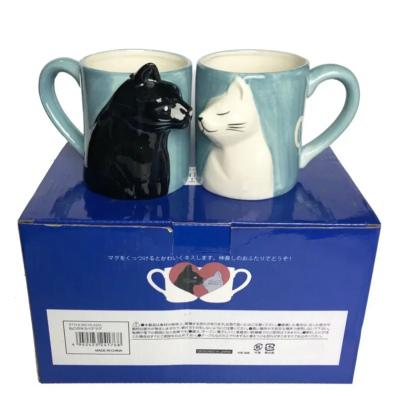 2pcs Luxury Kiss Cat Cups Couple Ceramic Mugs Married Couples Anniversary Morning Mug Milk Coffee Tea Breakfast Valentines Day