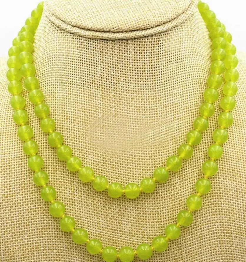 Long  32inch 8mm Green Peridot Gemstones Round Beads Necklace AAA