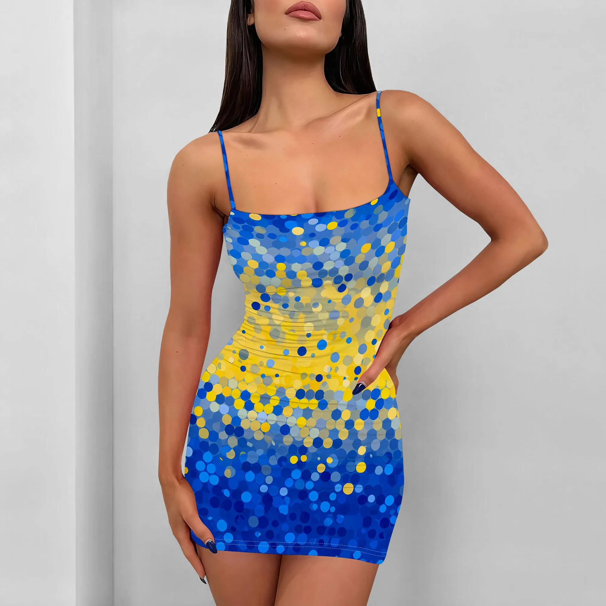 

Nupusa Polka Dot Print Dress for Women Standard Size Summer Casual Spaghetti Strap Mini Dress