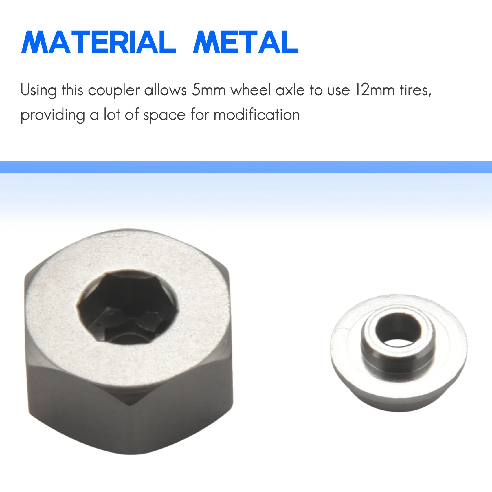 Adaptador hexagonal de cubo de rueda combinador de Metal, 4 piezas, 5mm a 12mm, para WPL, D12, C24, C34, B24, B36, MN, D90, D99, piezas de actualización de coche RC, Color titanio