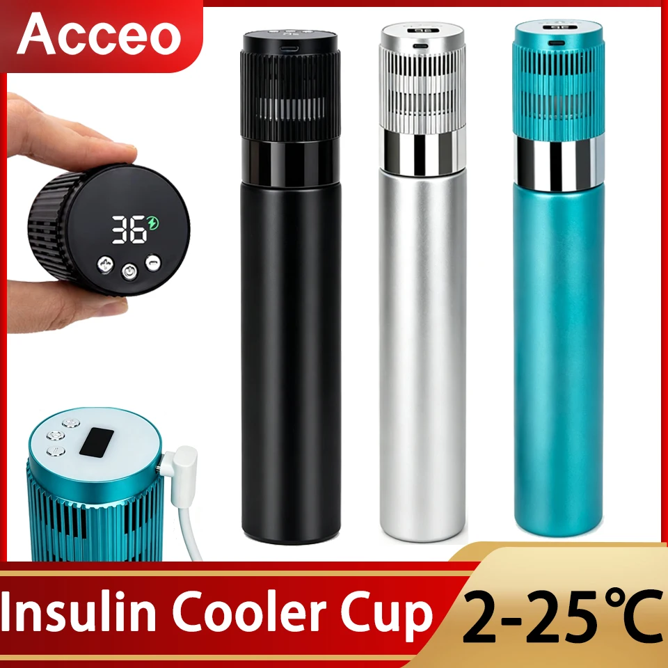 Portable Electric Insulin Cooler USB-C Charging Digital Display Adjustable 2-25 ℃ Diabetes Travel Drug Cooler TSA Approved
