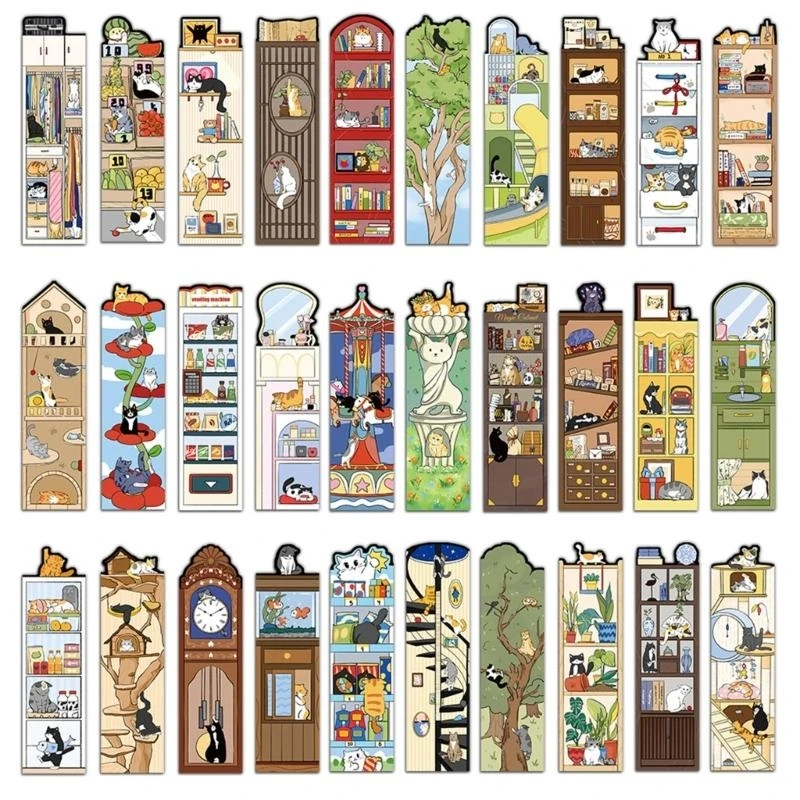 

30 Sheets/Set Animal Book Markers Cartoon Cats Reading Page Markers Creative Bookmarks Paper Bookmarks for Book Reading