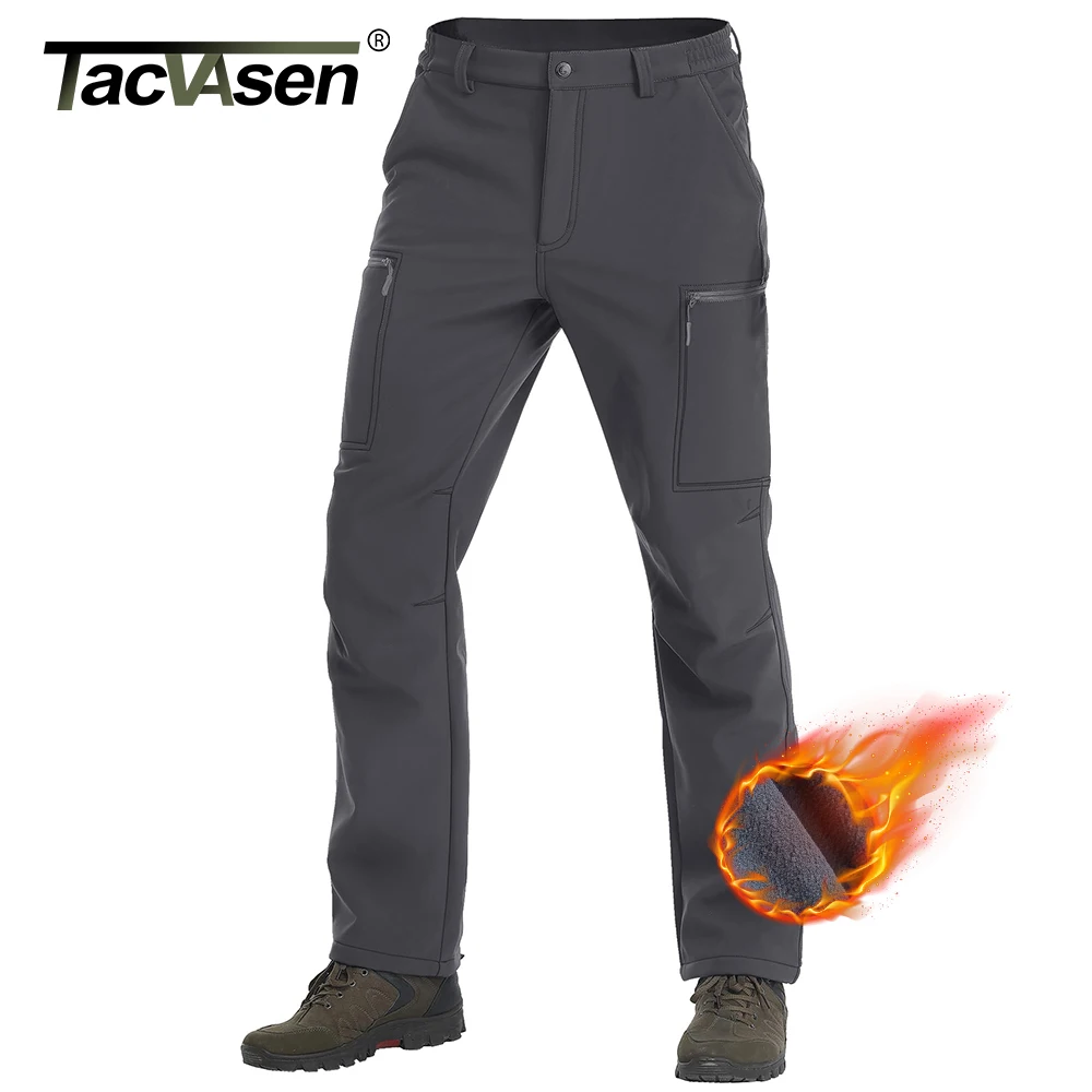 TACVASEN Men\'s Winter Casual Straight Pants Warm Thermal Fleece Lining Work Outdoors Trousers Snow Ski Hiking Pants Waterproof