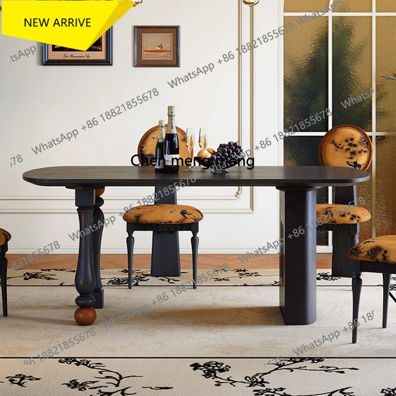 

M138 Apartment Retro Home Furniture Storage Vintage Style Solid Wood Dining Table Rock Slab Round Table Dining Table and Chairs