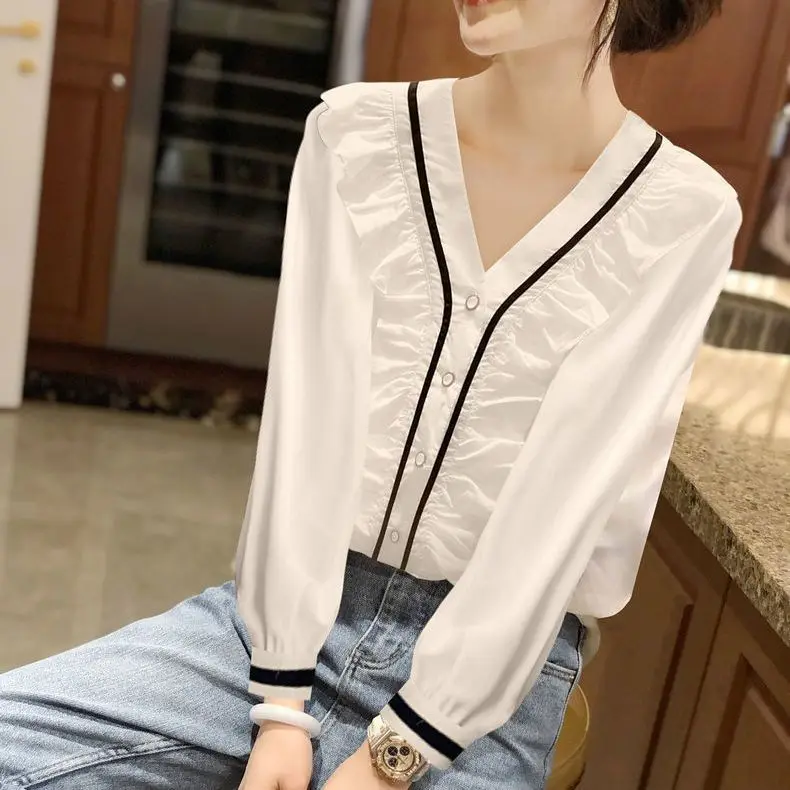 2024 Spring and Autumn New Elegant Women\'s Chiffon Shirt Fashion Long Sleeve Shirt Women\'s Inner Base Shirt Loose Blouse