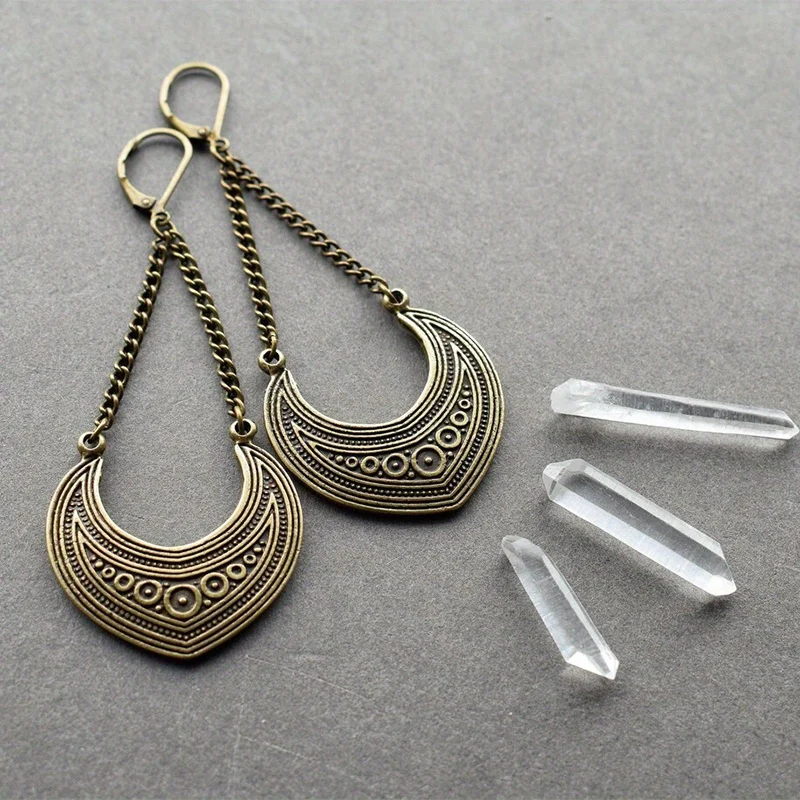 Vintage Aged Geometric Dangle Earrings for Women Tribal Style Gathering Jewelry Party Favors Accessories