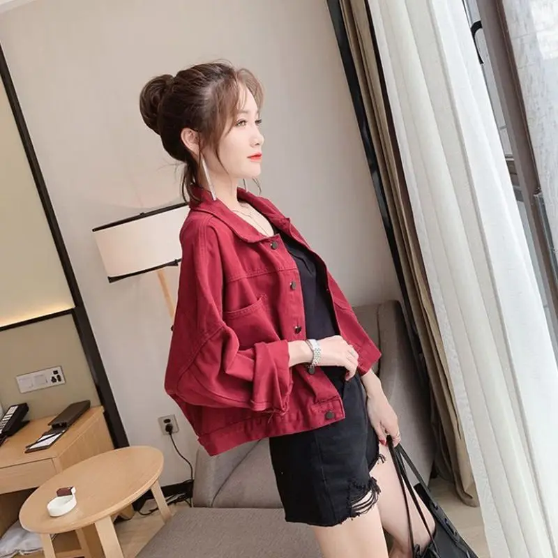 Denim Jacket Ladies Red Fall Clothing On Offer With High Quality Autumn Coats Trend Jeans Jackets Woman Spring Croped Coat Hit