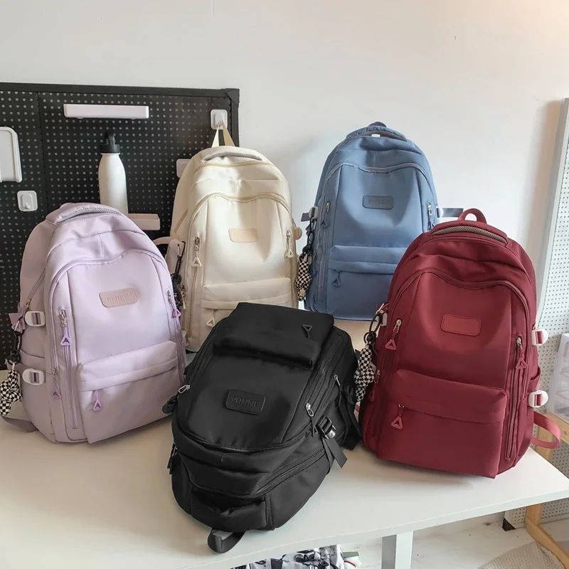 Solid Color Couple Large Capacity Travel Backpack Women Multi Pocket College Student School Bags For Teenage Girl Boy Laptop Bag