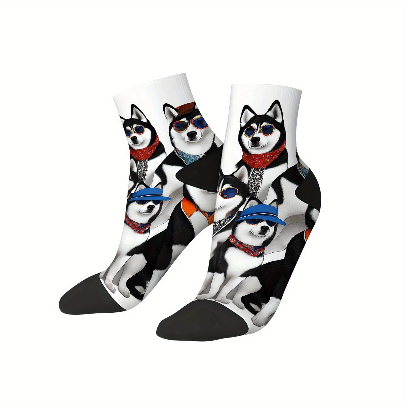 Cool Husky Dog Print Crew Socks Funny Husky with Sunglasses Pattern Novelty Socks Cute Animal Casual Socks for Dog Lovers