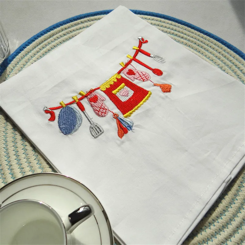 Pañal bordado para hornear comida, Fondo de comida occidental, paño blanco, cocina, té, toalla, 45x65cm, 1 ud.