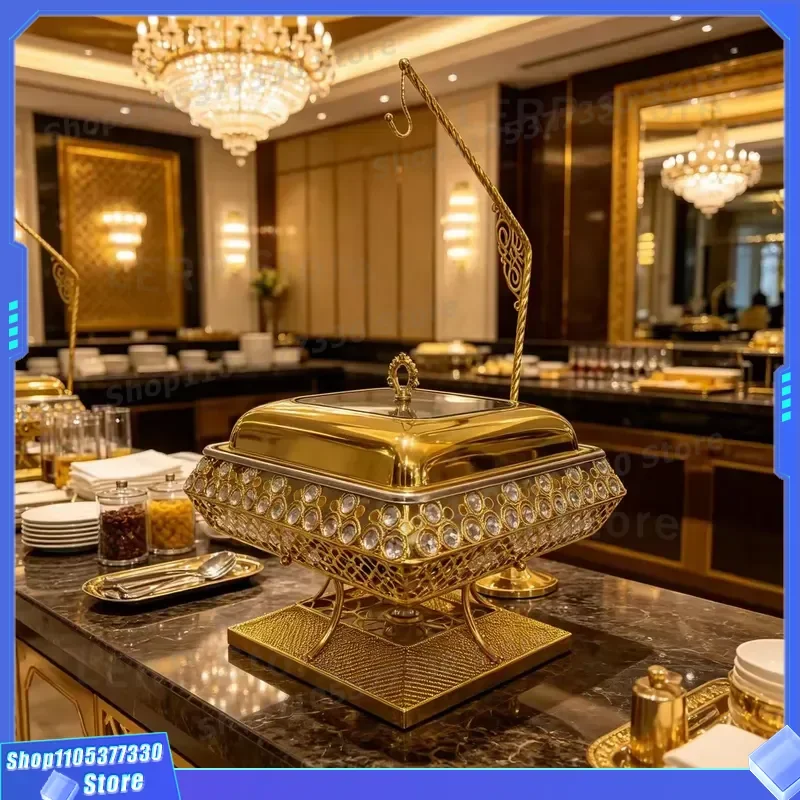 Gold Insulated Food Warmer Tray Deluxe Hanging Design for Hotel Buffet Catering Wedding Party Service Commercial Kitchen
