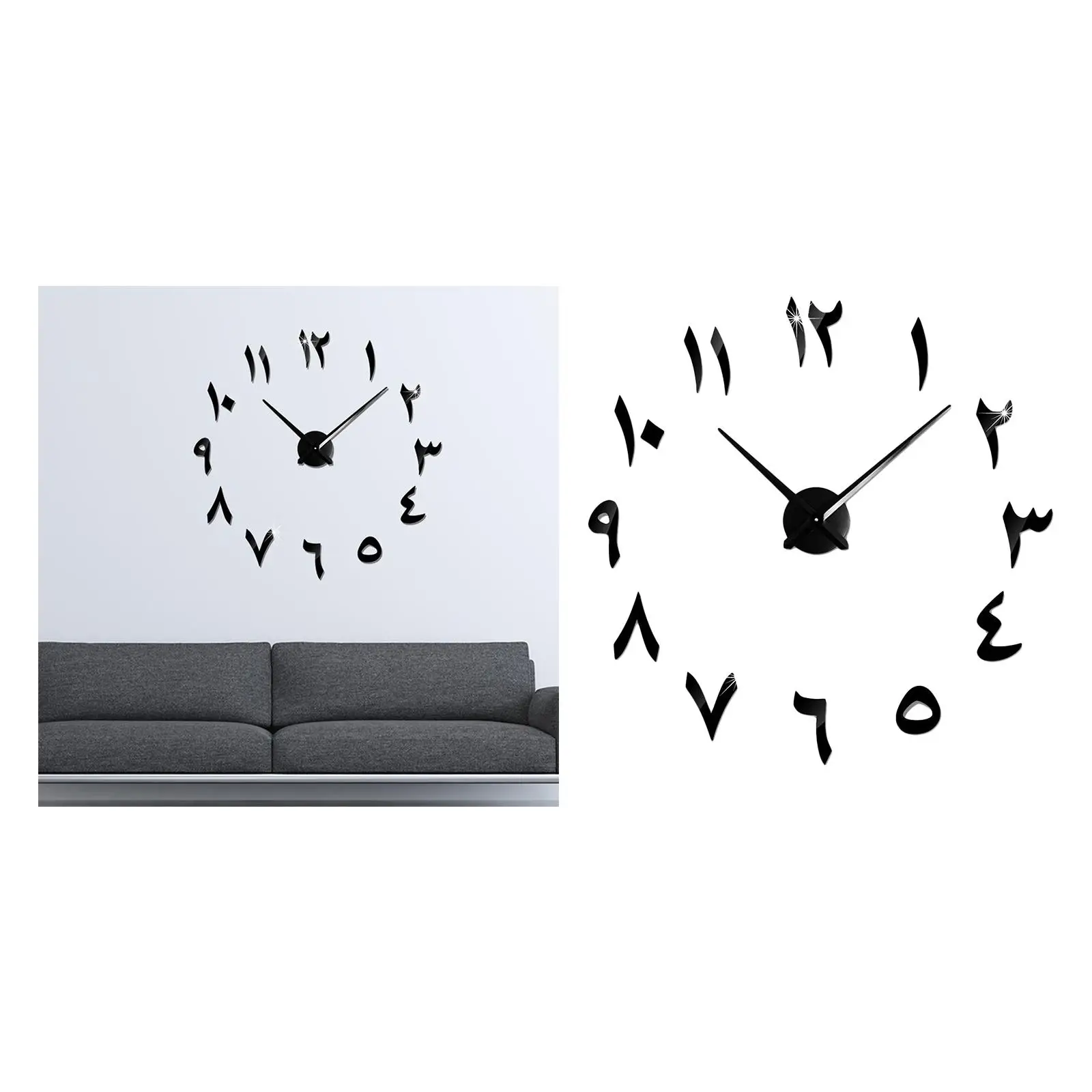 DIY Frameless Modern 3D Mute Adjustable Numerals Acrylic Mirror Wall Clock for Home Office Decorations , Peel and Stick