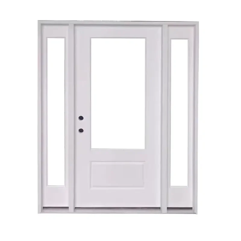 Good Insulated Right-hand Swing Exterior Doors Painted Fiberglass Prehung Front Door with Two Sidelights