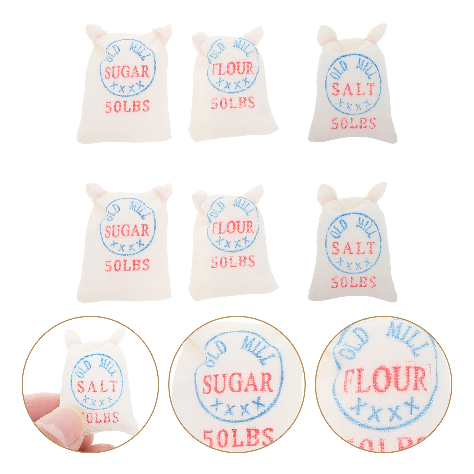 6 Pcs Mini Flour Toy House Miniature Salt Bags Fruit Dollhouse Accessory Cloth Decor Sugar Model