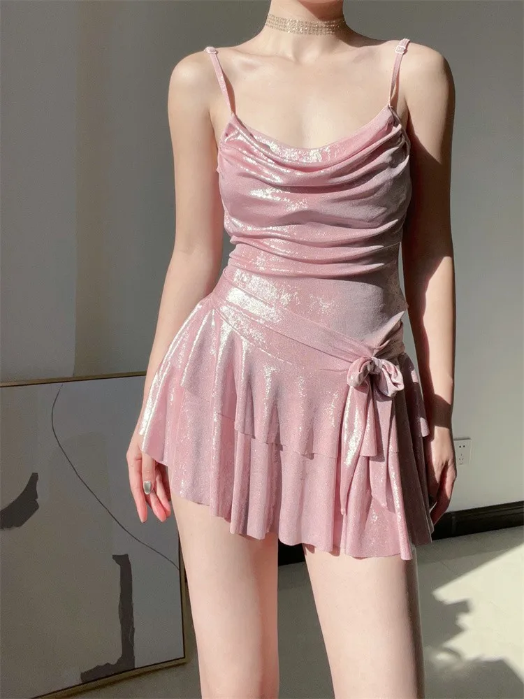 

Dr Honey Women's One-Piece Swimsuit 2025 Conserving Micro Fat Girl Meat Covering Pearl Glitter Skirt Sle Swimming Suits