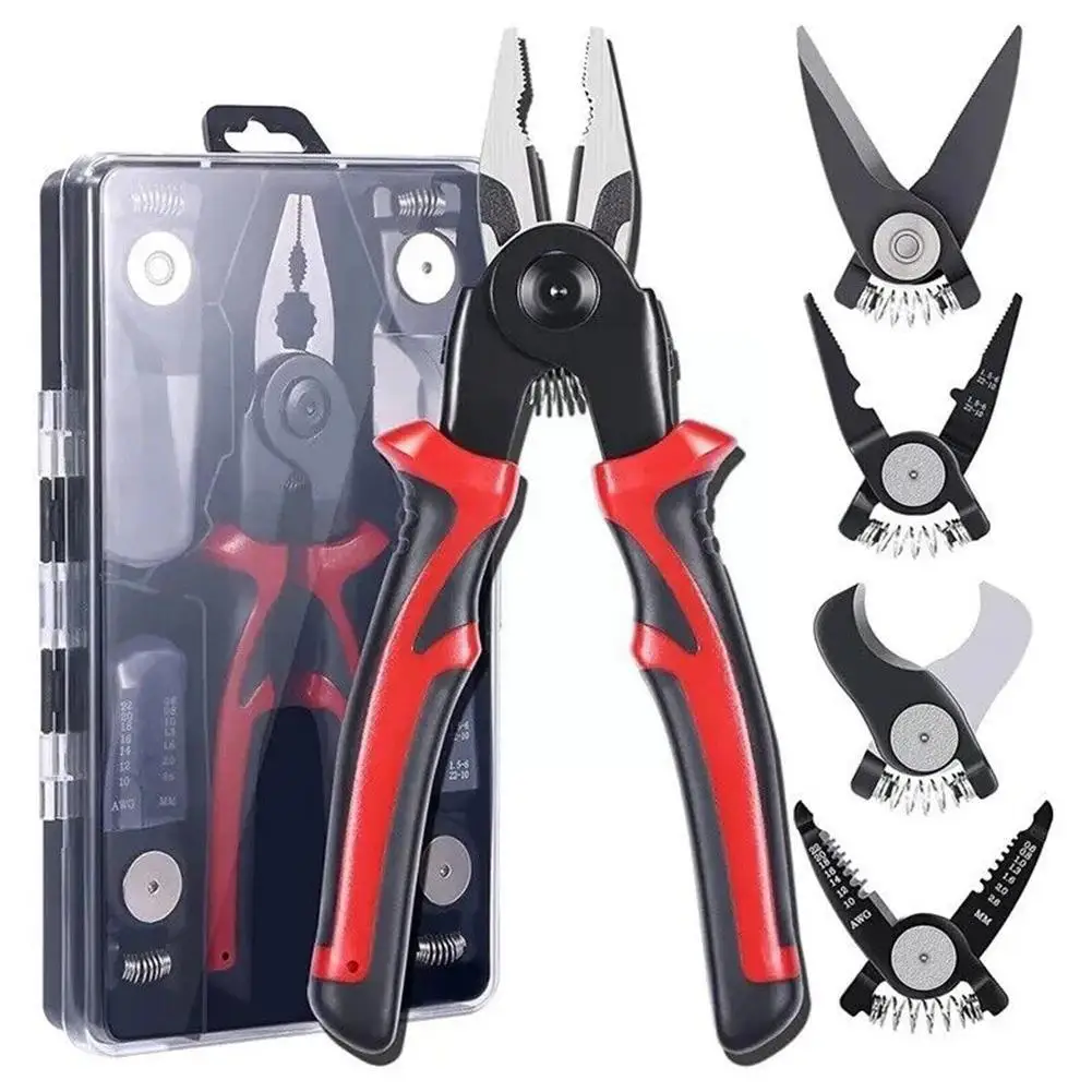 

DELIXI Multifunctional 5 In 1 Pliers Steel Wire Pliers Wire Stripping Pliers Interchangeable Head Special For Electricians I7P8