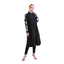 Arab 3 Pcs/Set Muslim Women Print High Stretch Swimwear Full Cover Floral Islamic Hijab Long Sleeve Ladies Burkini Swimwear