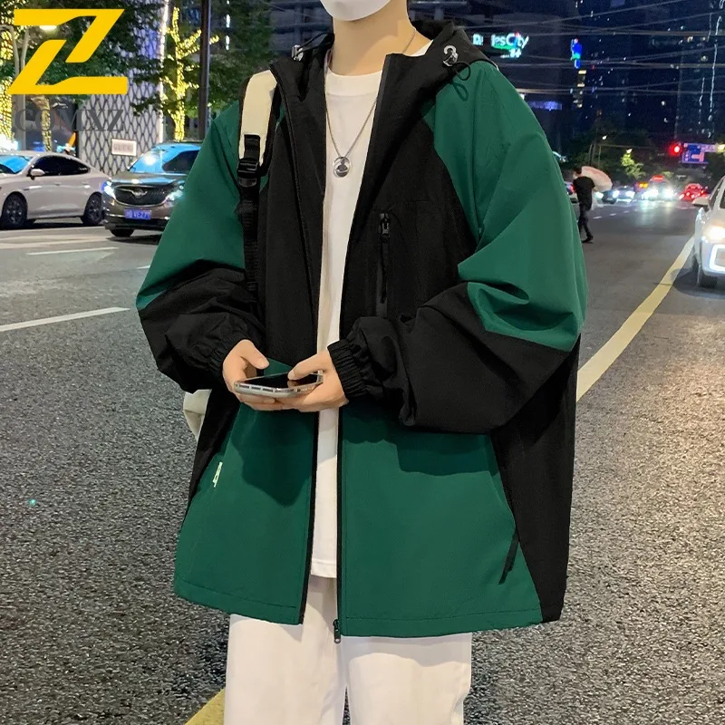 

COMXZ 2025 Mens Autumn Windbreaker Jacket Trendy Hooded Casual Coat Outdoor Streetwear Fashion Waterproof