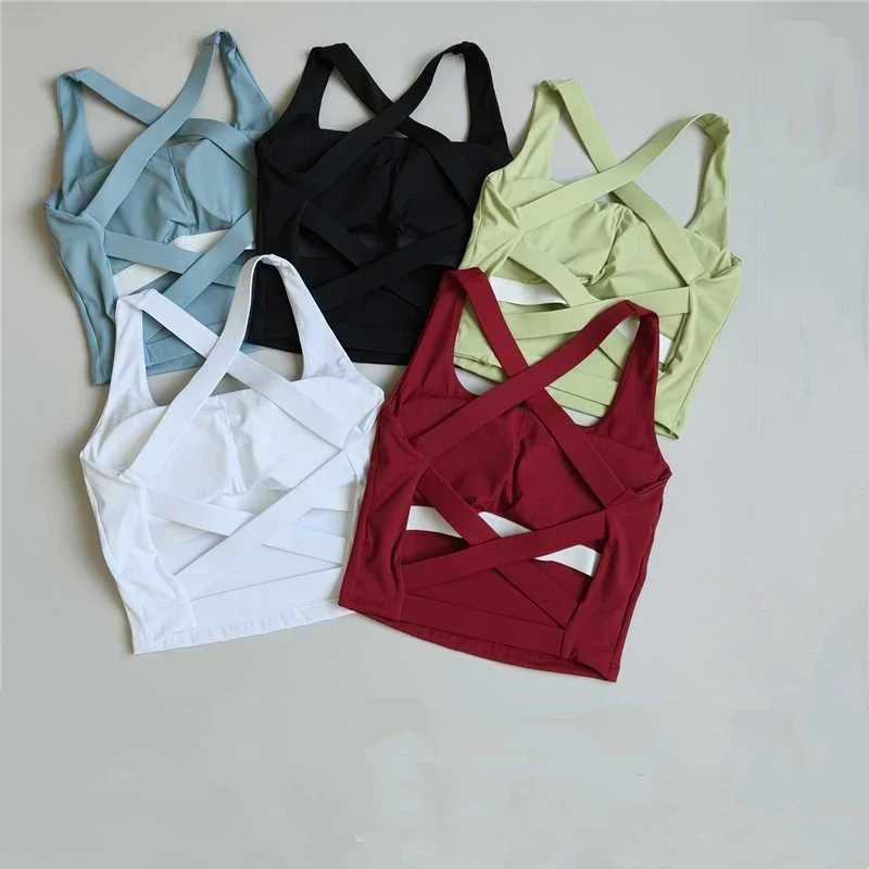 Women's High-Intensity Cross-Body Sports Bra Shock-Proof Fitness Vest Yoga Training Pilates Quick Dry Breast-Reduction Support