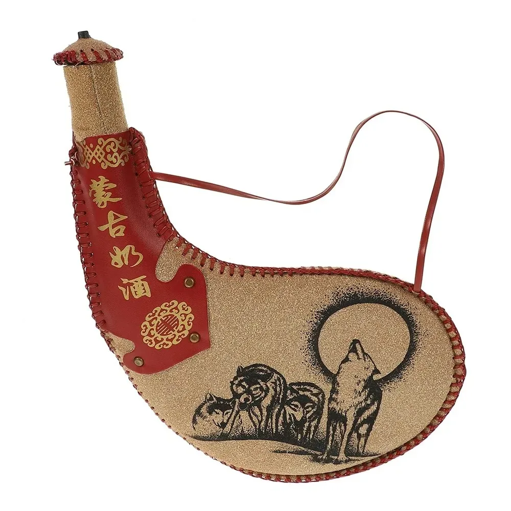 

Leather Wine Flask Handmade Boat Wine Bag Traditional Water Container with Straps Mongolia Water Canteen Outdoor Drinkware