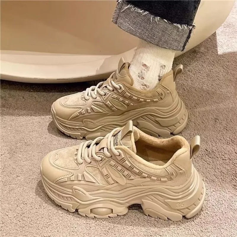 

​Women's Clunky Sneakers 2025 New Fleece Lined Thick Sole Casual Shoes Trendy Winter Fashion Height Increase Footwear​