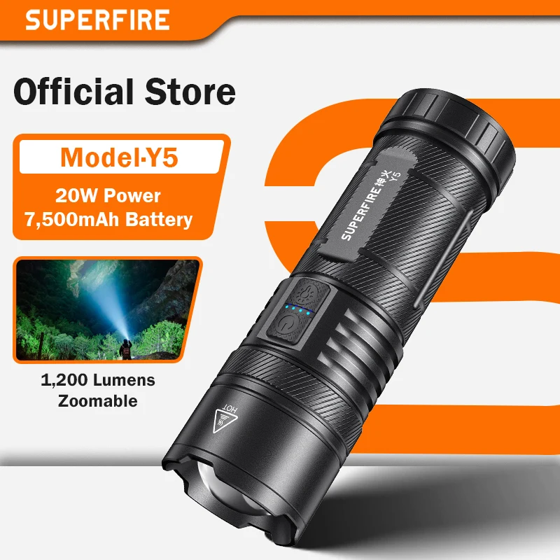 SUPERFIRE Y5-S Hochleistungs-Taschenlampe 18650 2700LM USB-C wiederaufladbare taktische Taschenlampe wasserdichte Campinglaterne