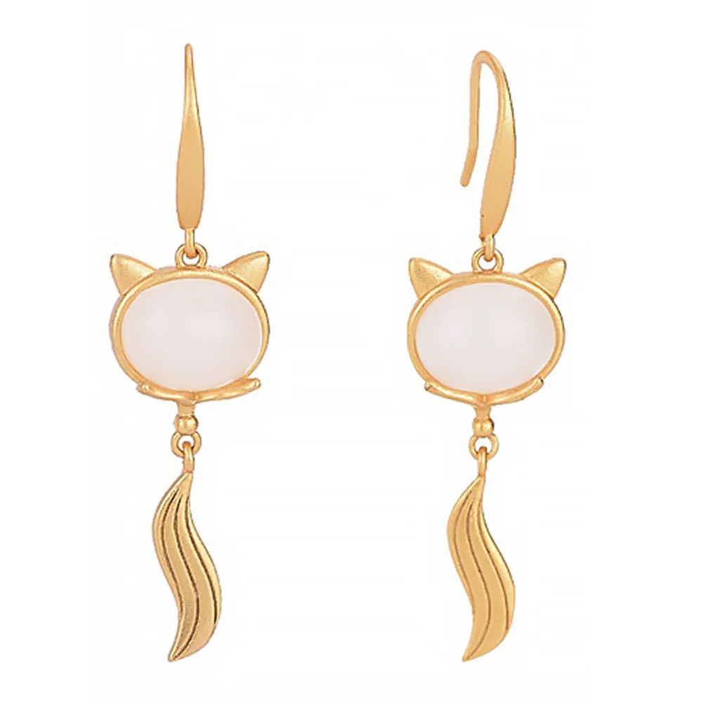 

Fox Earrings Alloy Ladies Ear Pendant White Jade Ladies Dangle Ear Pendant Girls Jewelry Safe Material Long Life