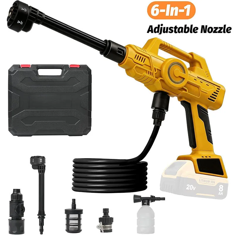 Cordless Car Cleaner Tool Compatible with Dewalt 20V Max Battery, Portable Power Yard Cleaner with 6-in-1 Nozzle + Garden Hose Connector, Handheld Water Clean Tool for Car/Garden/Boat (Tool Only)