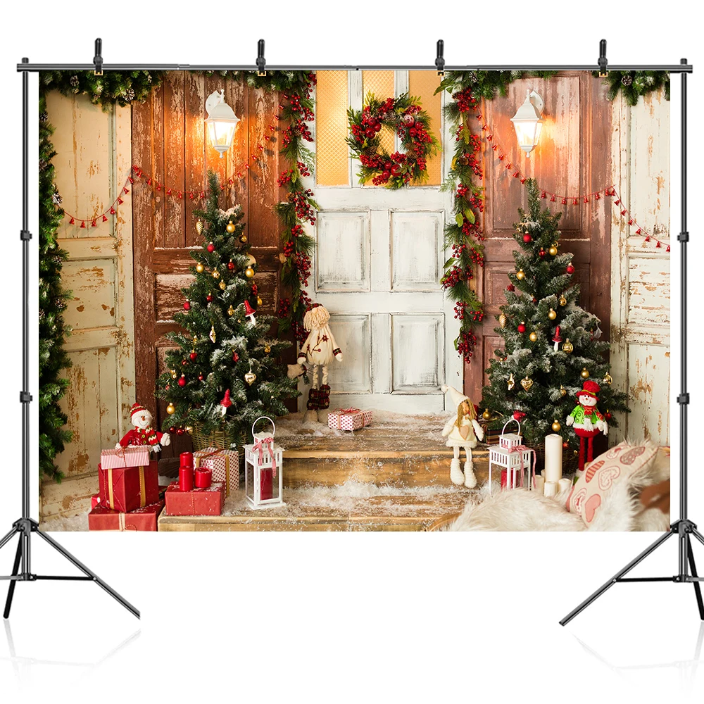 Bonvvie Christmas Photography Background Christmas Tree Fireplace Family Party Home Decor Baby Portrait Photo Studio Backdrop