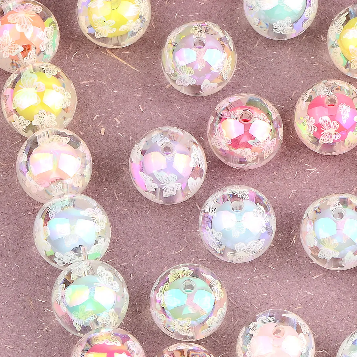 5pcs 1.6cm Random Color Mix Colorful Round Beads Butterfly Pattern Acrylic Beads DIY Bracelet Necklace Accessories