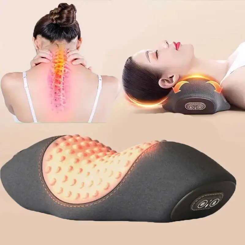 

Heating Vibration Neck Massage Pillow Stretche Electric Massager Back Cervical Traction Relax Sleeping Memory Foam Spine Support