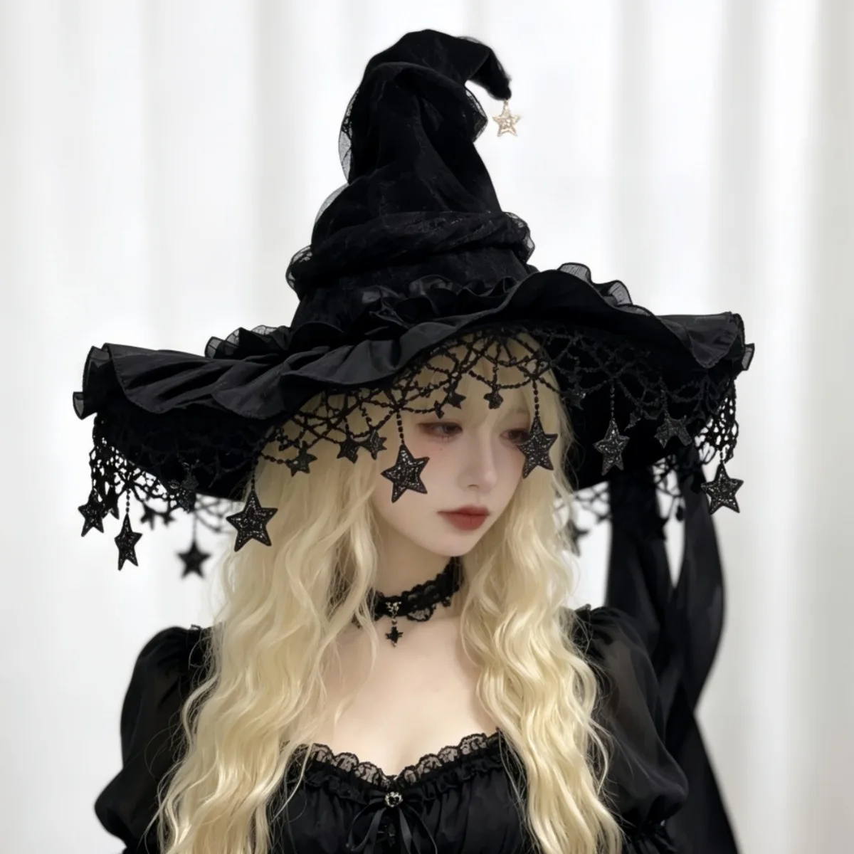 2027 Gothic Dark Witch Wizard Hat, Halloween Masquerade Witch Costume Headwear