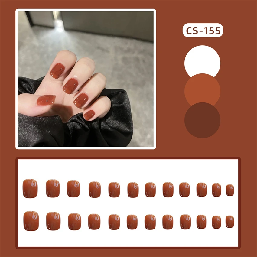 24Pcs/Set South Orange Short Press on Nail French Minimalist Artificial Fake Nails Removable Handmade Wearing False Nails Art