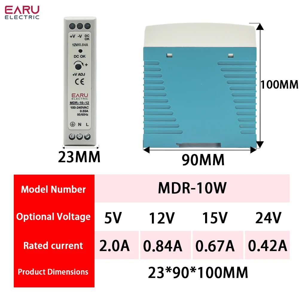 AC100-240V Input Mini Din Rail Switch Power Supply Voltage Transformer MDR-10W 20W 40W 60W 100W DC 5V 12V 15V 24V 36V 48V Output